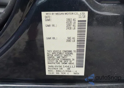 2019 Nissan Altima 2.5 Platinum z USA, uszkodzony, nr VIN 1N4BL4FV3KC144112